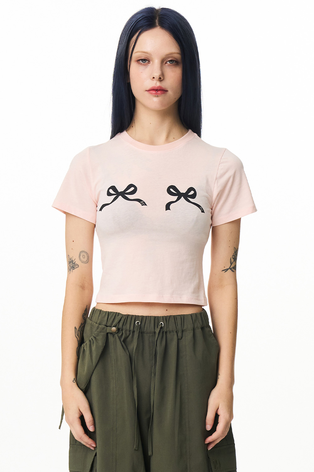 리본 핏티드 티셔츠 핑크