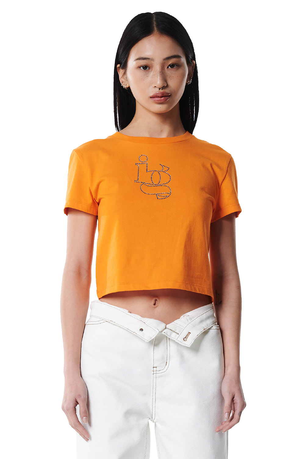 크리스탈 크롭 티셔츠 오렌지