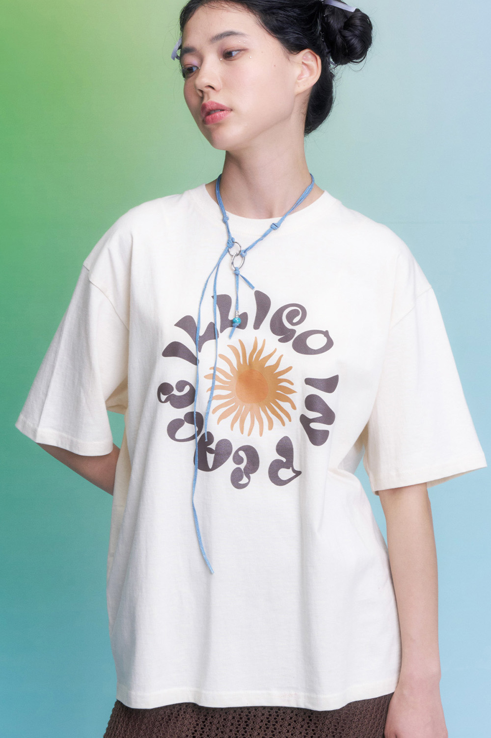 에스닉 오버핏 티셔츠 크림
